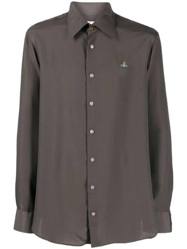 Men's Ghost Embroidered Logo Long Sleeve Shirt Grey - VIVIENNE WESTWOOD - BALAAN 1