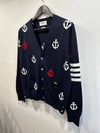 Anchor Intarsia 4-Bar V-Neck Cardigan Navy - THOM BROWNE - BALAAN 3