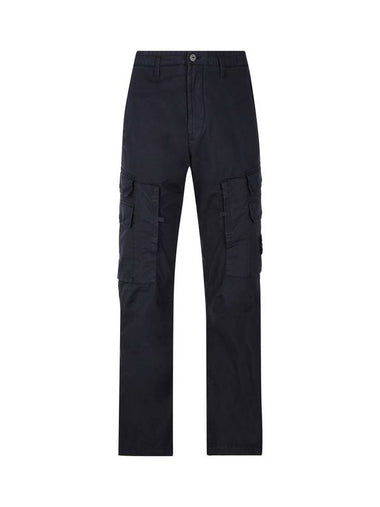 Stretch Cotton Gabardine Multi Pocket Cargo Straight Pants Navy - STONE ISLAND - BALAAN 1