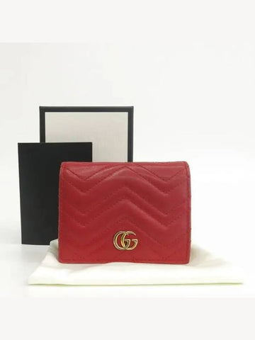 466492 Red Leather Matelasse Marmont Chevron Card and Business Mini Wallet - GUCCI - BALAAN 1