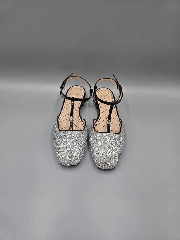 Leather Glitter Detail Flat Shoes Silver - GUCCI - BALAAN 3