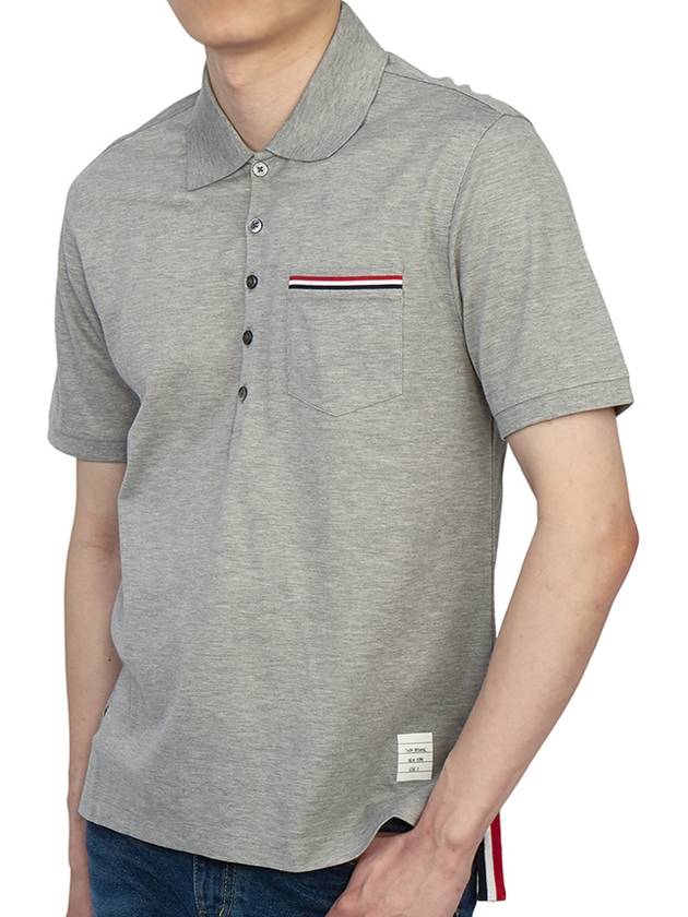 Men's Three Stripes Pocket Mercerized Short Sleeve Polo Shirt Light Grey - THOM BROWNE - BALAAN 6