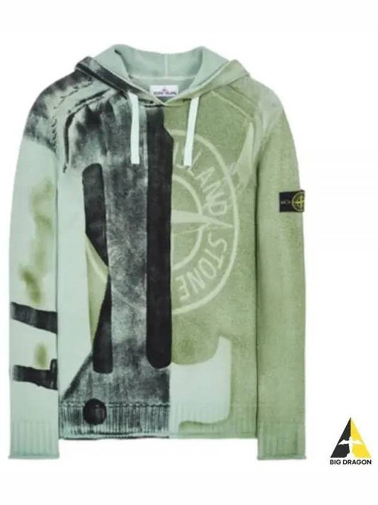 Manual Print Treatment Montion Saturation Knit Hoodie Green - STONE ISLAND - BALAAN 2