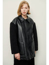 Women's Shearling Leather Zip-Up Jacket Black - PRETONE - BALAAN 8