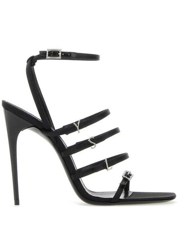 Jerry Logo Satin Sandals Heel Black - SAINT LAURENT - BALAAN 1