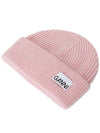 Rib Knit Wool Beanie Light Pink - GANNI - BALAAN 4