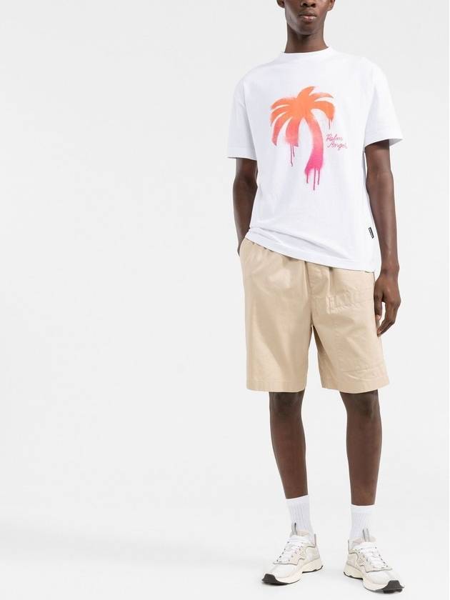 Palm Tree Printed Crewneck Classic Cotton Short Sleeve T-Shirt White - PALM ANGELS - BALAAN 3