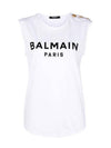 Women s Logo Print Golden Button Sleeveless White - BALMAIN - BALAAN 1