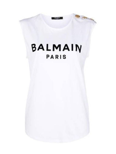 Women s Logo Print Golden Button Sleeveless White - BALMAIN - BALAAN 1