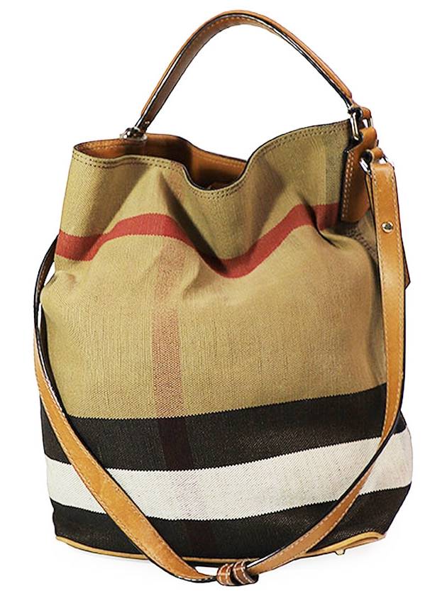 Burberry 39457421 Saddle Brown Leather Check Ashby Medium Hobo 2WAY - BURBERRY - BALAAN 1