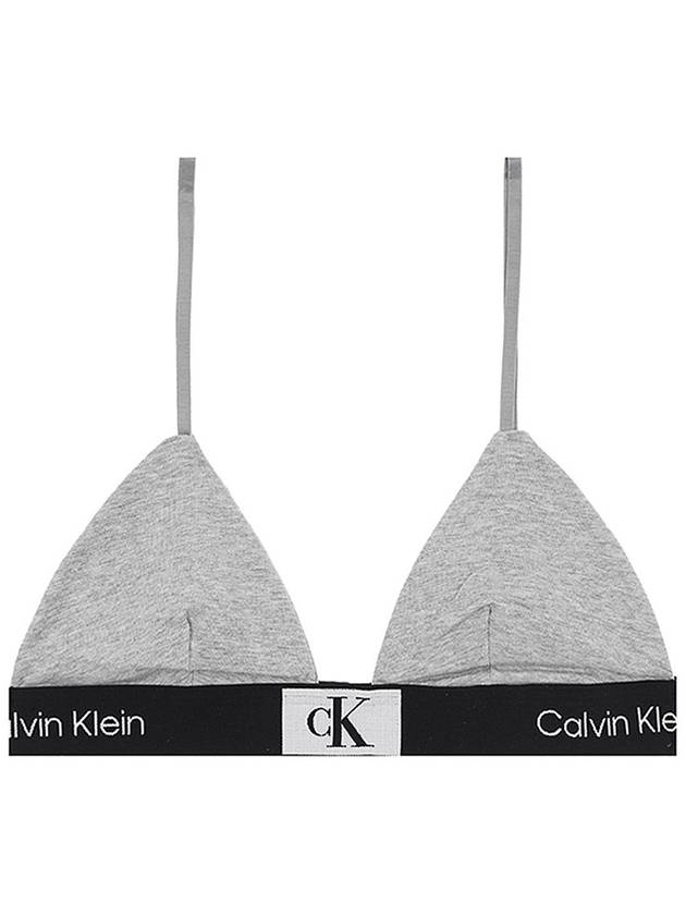 Unlined Triangle Logo Print Cotton Bra Grey Heather - CALVIN KLEIN - BALAAN 2