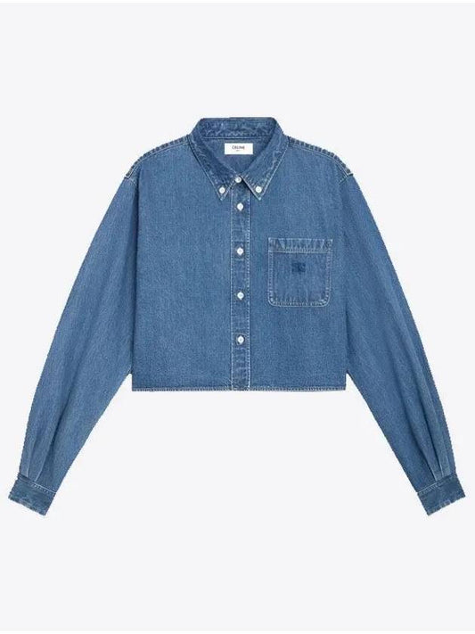 Union Ocean Wash Denim Crop Shirt Blue - CELINE - BALAAN 2