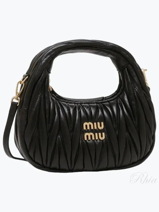 Wander Matelasse Nappa Leather Hobo Mini Bag Black - MIU MIU - BALAAN 2