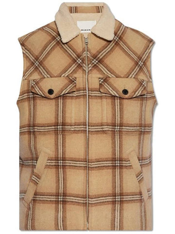 Kiran Check Mustang Vest Camel - ISABEL MARANT - BALAAN 1