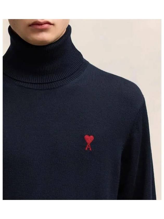 Heart Logo Wool Turtleneck Navy - AMI - BALAAN 5