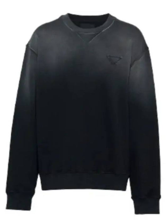 Oversized Garment-Dyed Cotton Sweatshirt Black - PRADA - BALAAN 1