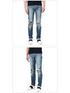 Men's Leather Stud Washed Jeans Blue - SAINT LAURENT - BALAAN 3