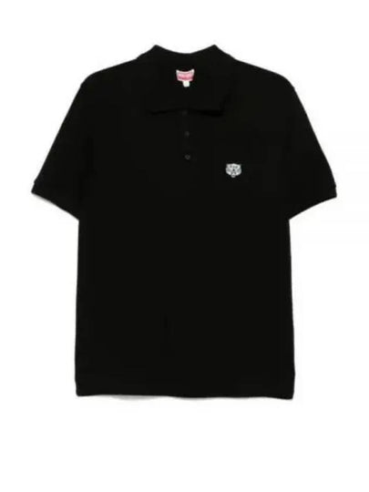 Happy Tiger Embroidery Slim Short Sleeve Polo Shirt Black - KENZO - BALAAN 2