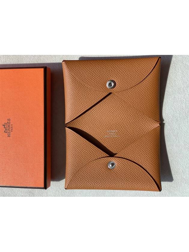 Calvi Epsom Palladium Hardware Card Wallet Gold - HERMES - BALAAN 7