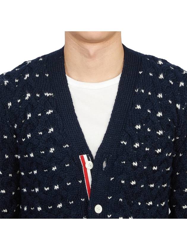 Donegal Cable Classic Wool Cardigan Navy - THOM BROWNE - BALAAN 7