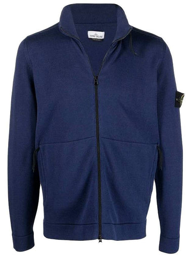 Logo Pacth Stretch Cotton Zip-up Cardigan Royal Blue - STONE ISLAND - BALAAN 1