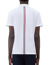 Men's Cotton Pique Center Bag Striped Short Sleeve Polo Shirt White - THOM BROWNE - BALAAN.