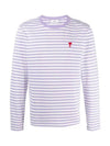 Small Heart Logo Stripe Long Sleeve T-shirt Lilac - AMI - BALAAN 3