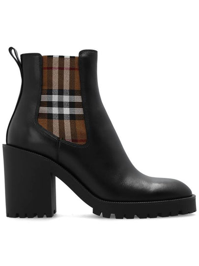 Check Panel Leather Ankle Chelsea Boots Black - BURBERRY - BALAAN 2