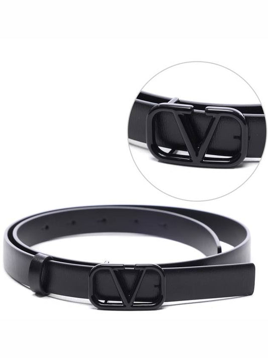 V Logo Signature Leather Belt Black - VALENTINO - BALAAN 2