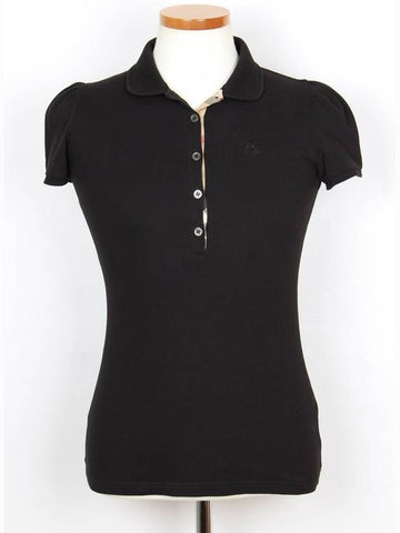 Women s Check Shirring Collar Short Sleeve Tee - BURBERRY - BALAAN 1