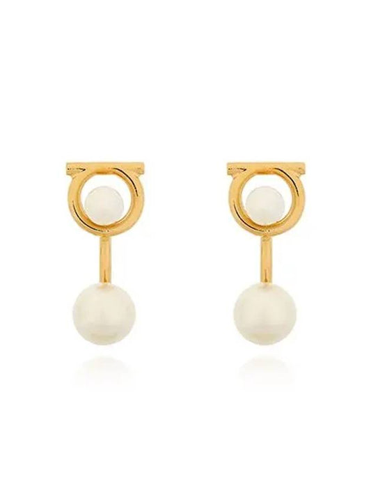 Gancini Pearl Earrings Gold - SALVATORE FERRAGAMO - BALAAN 2