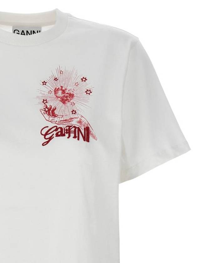 Logo Print Crew Neck Short Sleeve T Shirt White - GANNI - BALAAN 4