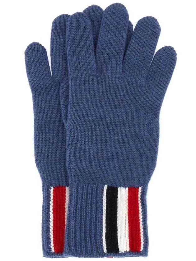 Striped Merino Wool Gloves Dark Blue - THOM BROWNE - BALAAN 2