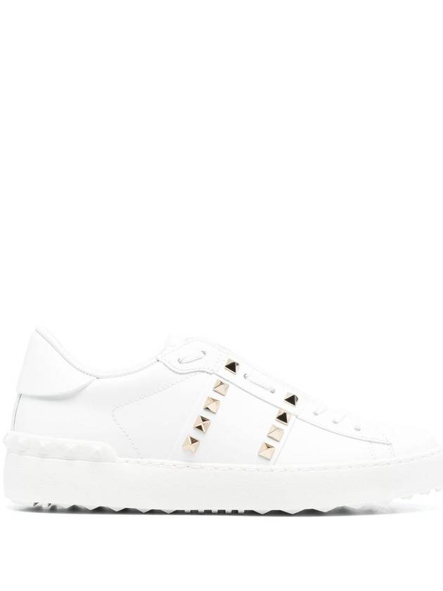 Rockstud Untitled Leather Low Top Sneakers White - VALENTINO - BALAAN 1