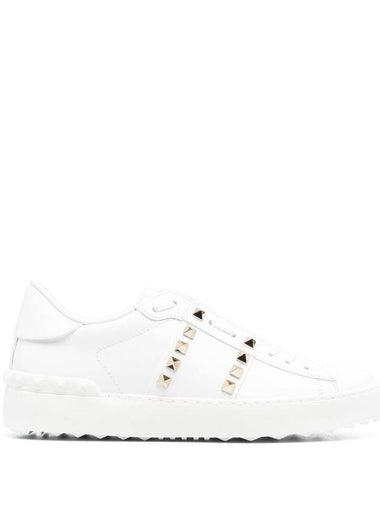 Rockstud Untitled Leather Low Top Sneakers White - VALENTINO - BALAAN 1