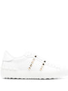 Rockstud Untitled Leather Low Top Sneakers White - VALENTINO - BALAAN 1