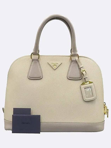 BL847B POMICE ARGIL two tone color saffiano lux gold triangle logo decoration tote bag - PRADA - BALAAN 1