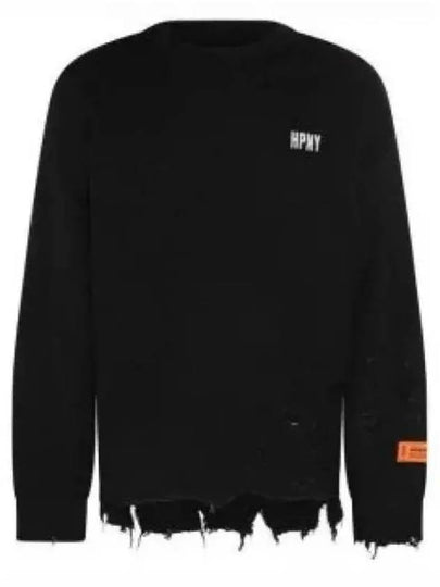 Shredded Crewneck Embroidered Logo Knit Top Black - HERON PRESTON - BALAAN 2