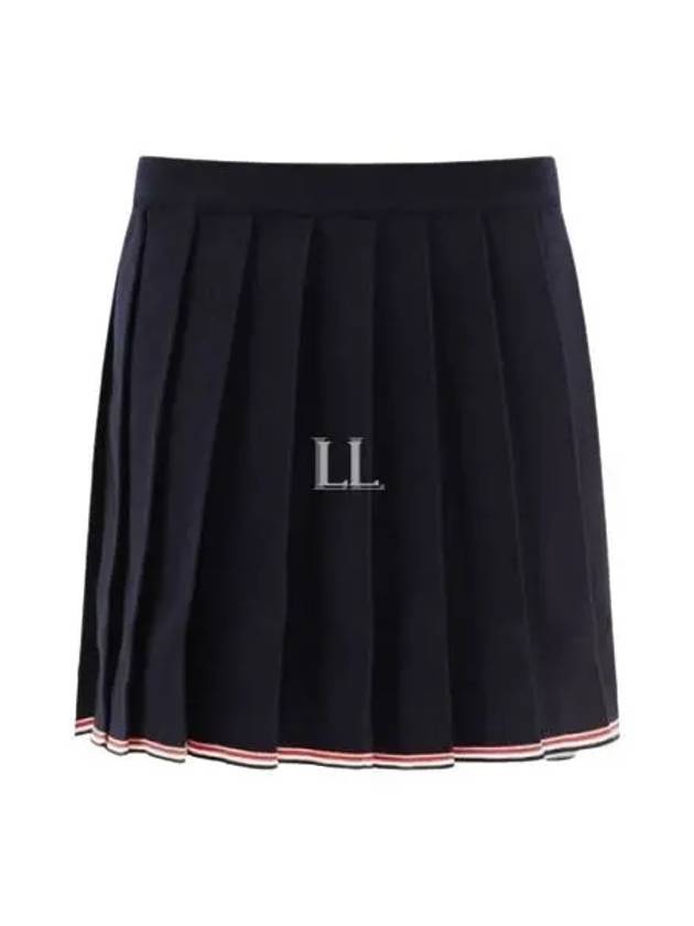 Full Needle Stitch Merino Wool Tipping Pleated Skirt Navy - THOM BROWNE - BALAAN 2