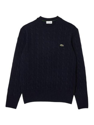 Cable Carded Wool Crew Neck Knit Top Blue - LACOSTE - BALAAN 1