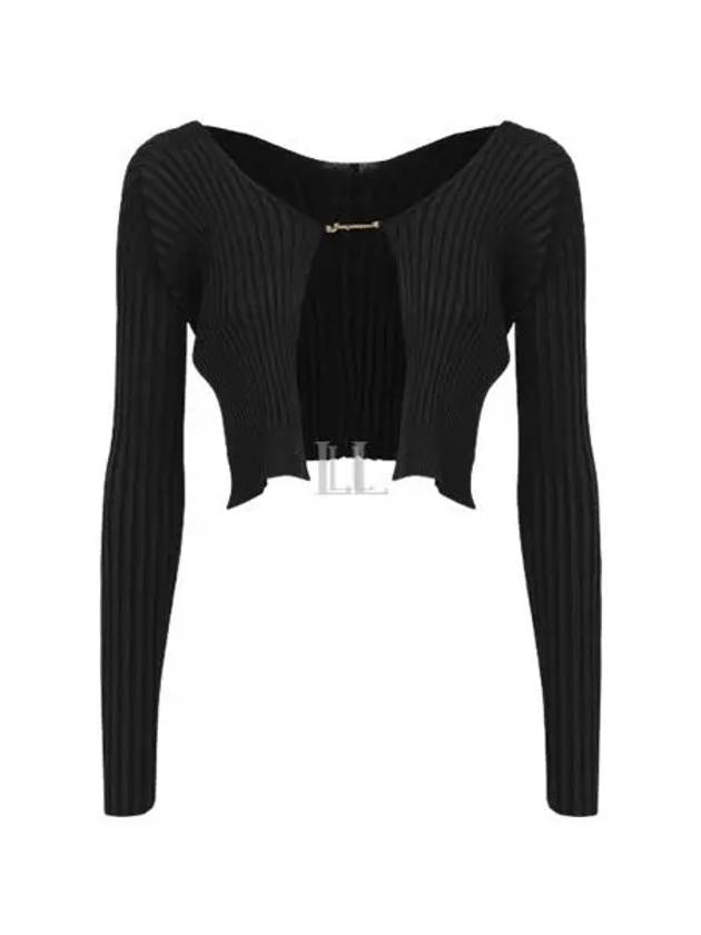 La Maille Pralu Longue Micro Charm Logo Cardigan Black - JACQUEMUS - BALAAN 2