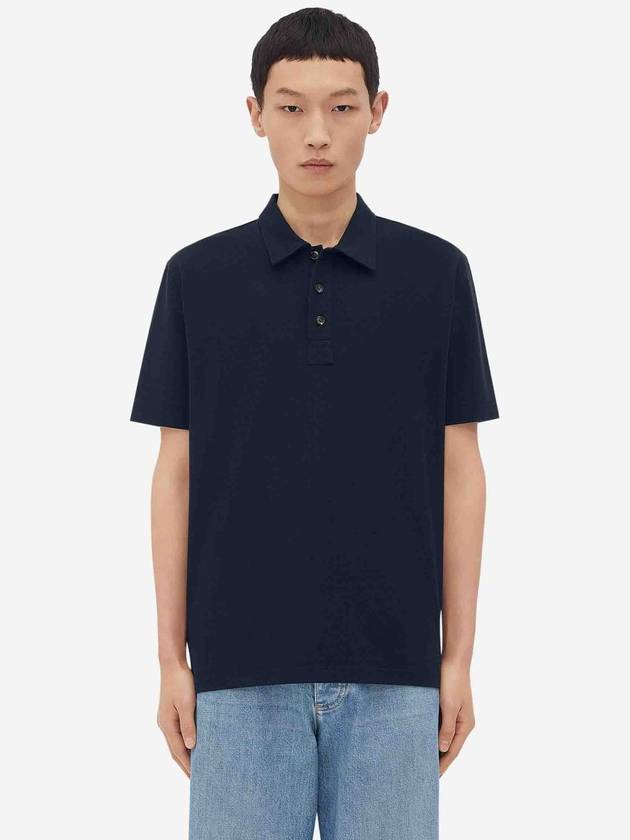 Cotton Short Sleeve Polo Shirt Dark Night - BOTTEGA VENETA - BALAAN 2