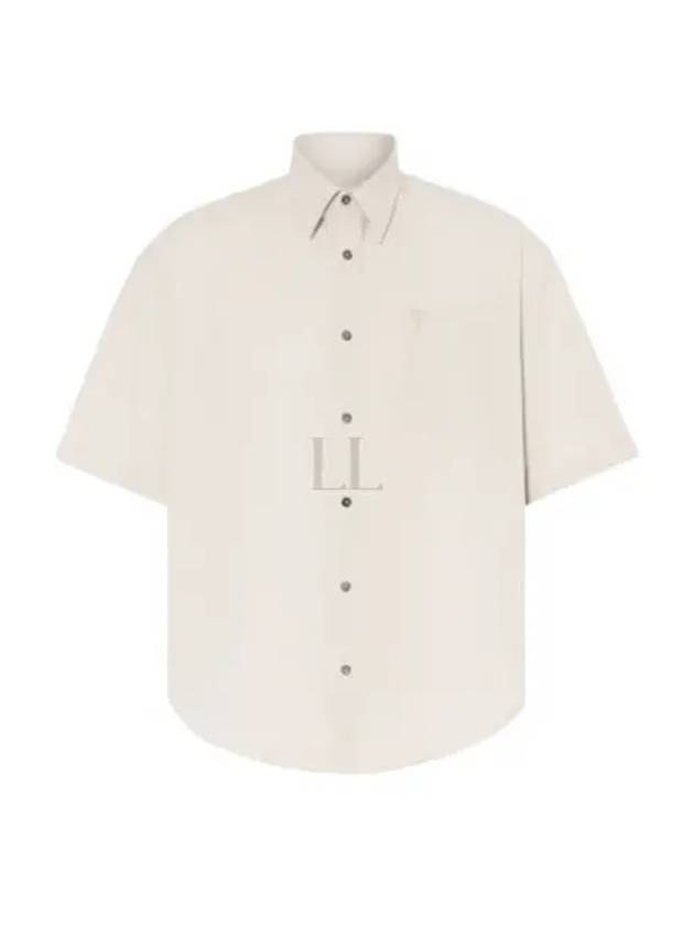 Embroidered Logo Short Sleeve Shirt Beige - AMI - BALAAN 2