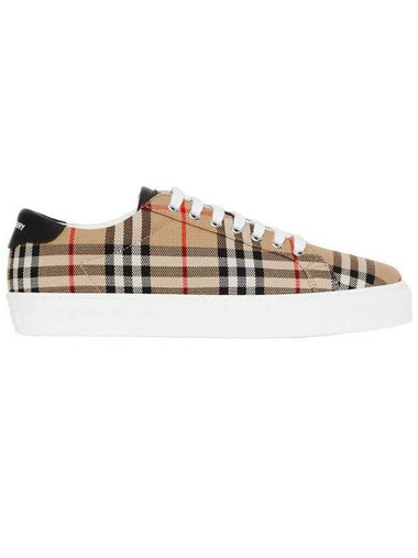 Men's Vintage Check Leather Low Top Sneakers Archive Beige - BURBERRY - BALAAN.