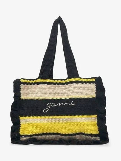 Crochet-Frill Embroided Logo Cotton Tote Bag - GANNI - BALAAN 2