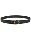 Men's Monogram Grain Leather Belt Gold - SAINT LAURENT - BALAAN.