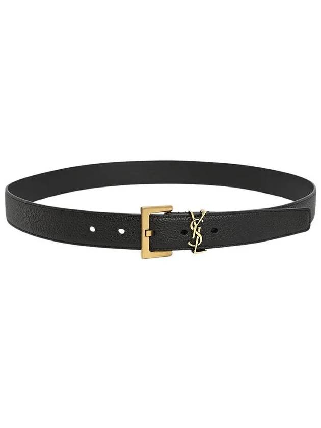 Men's Monogram Grain Leather Belt Gold - SAINT LAURENT - BALAAN 3