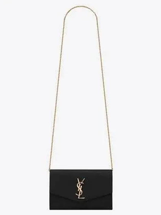 Uptown Chain Wallet Shoulder Bag in Grain De Poudre Embossed Leather Black - SAINT LAURENT - BALAAN 2