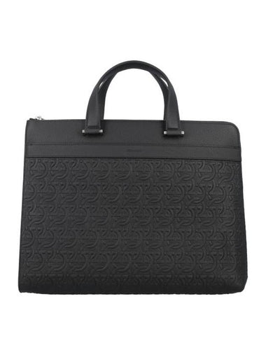 Gancini Business Leather Briefcase Black - SALVATORE FERRAGAMO - BALAAN 1