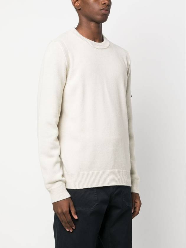 Logo Patch Crew Neck Wool Knit Top Off-White - STONE ISLAND - BALAAN 5